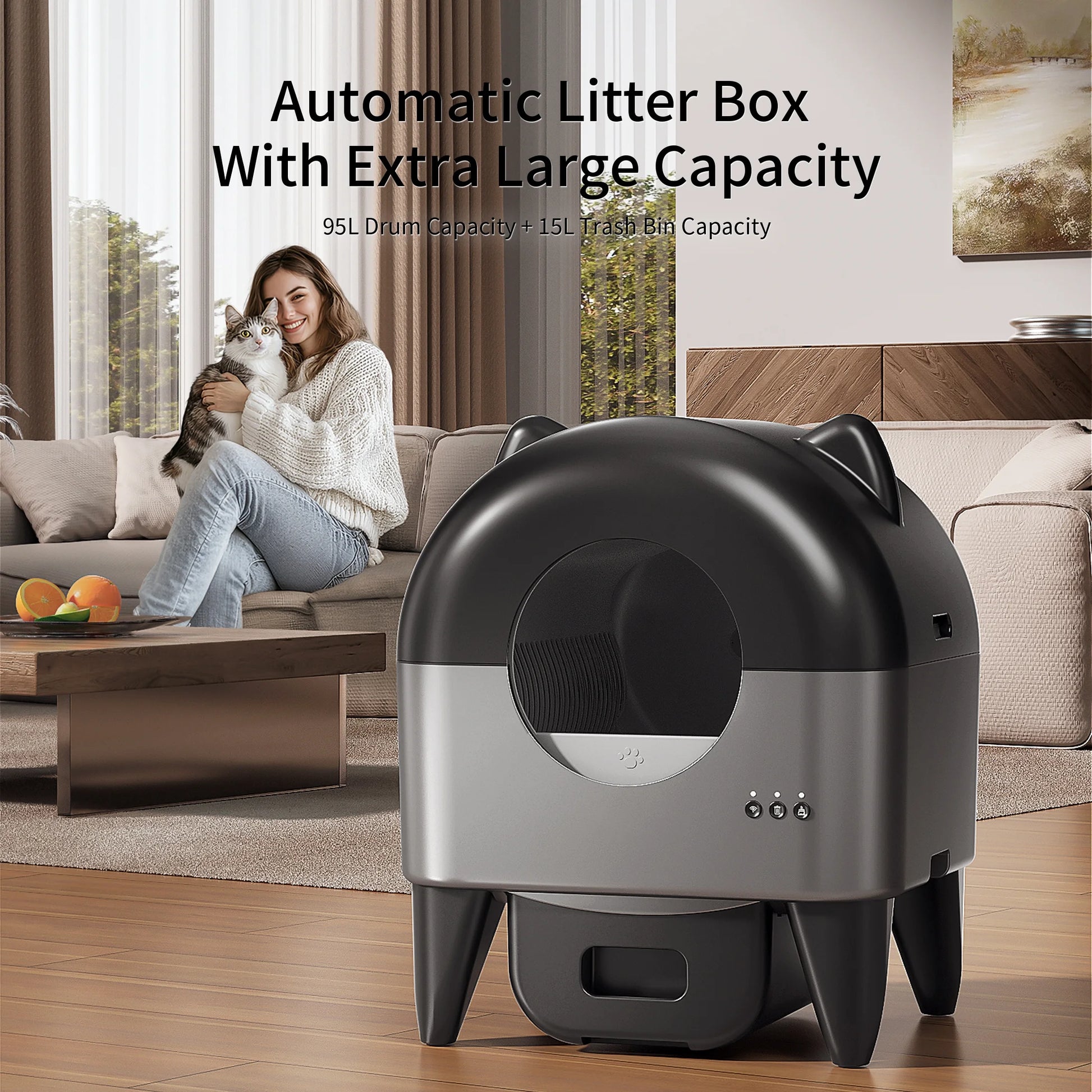 OMCPET Self Cleaning Cat Litter Box, Automatic Smart Litter Box for Multiple Cats with 10 Safety Sensor Radars, 110L Electric Cat Box with App-Control, Odor Control, Quiet Operation, Black